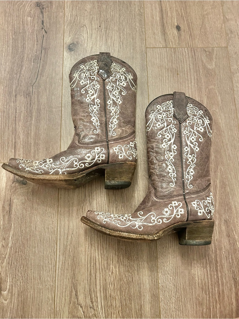 Corral Snip Toe Cowboy Boots with White Embroidery